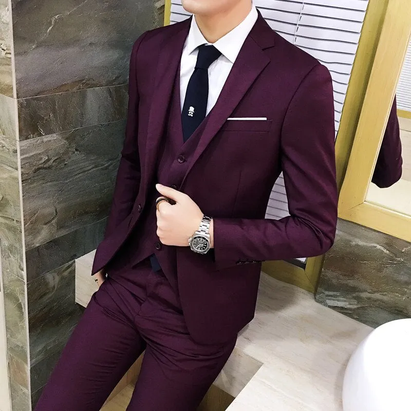 (10 colors) jacket   pants   vest / suit suit men&#39;s business professional tooling 3 sets, groom wedding dress host costumes