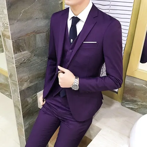 (10 colors) jacket   pants   vest / suit suit men&#39;s business professional tooling 3 sets, groom wedding dress host costumes