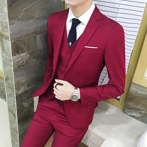(10 colors) jacket   pants   vest / suit suit men&#39;s business professional tooling 3 sets, groom wedding dress host costumes