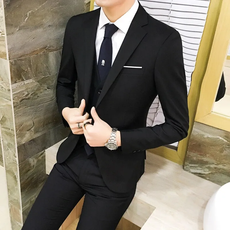 (10 colors) jacket   pants   vest / suit suit men&#39;s business professional tooling 3 sets, groom wedding dress host costumes