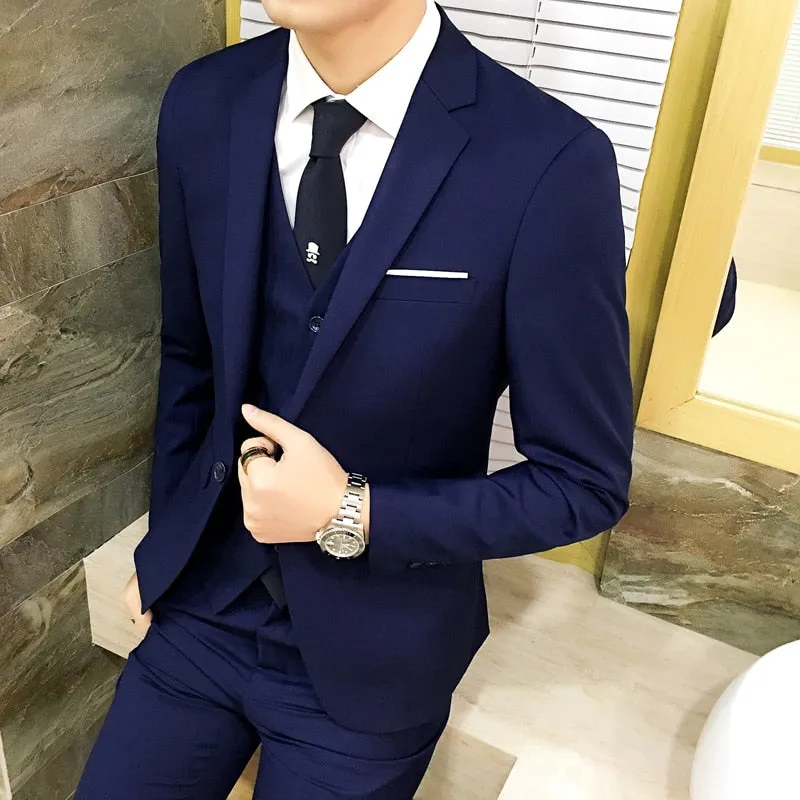 (10 colors) jacket   pants   vest / suit suit men&#39;s business professional tooling 3 sets, groom wedding dress host costumes