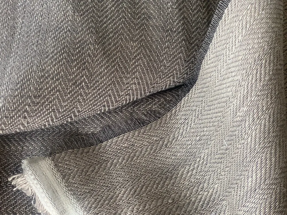 116" Wide - Steel Grey & Flax Irregular Herringbone Linen (Made in Belgium)