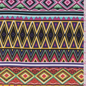 2 YD PC-Tangerine Multi Diamond Stripe Crepe De Chine Fabric