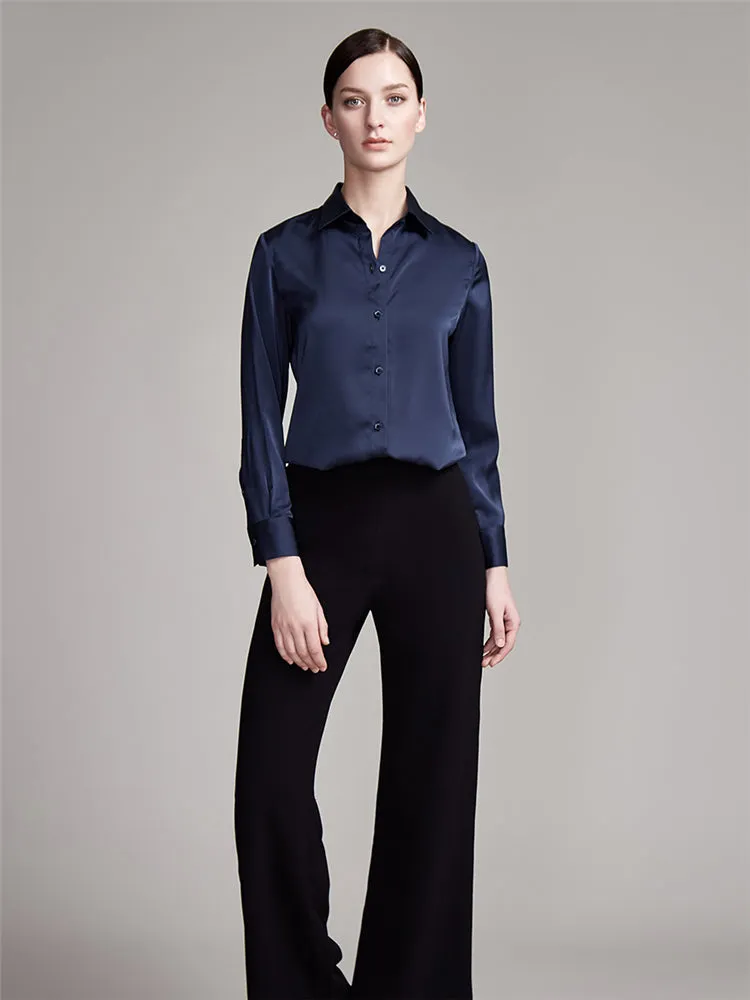 22 Momme Women's Basic Long Sleeve Silk Blouse with Button Front