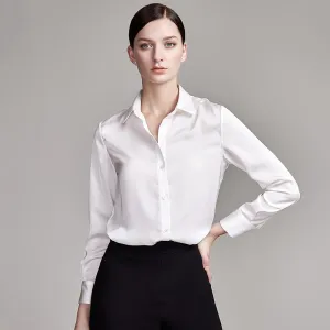 22 Momme Women's Basic Long Sleeve Silk Blouse with Button Front