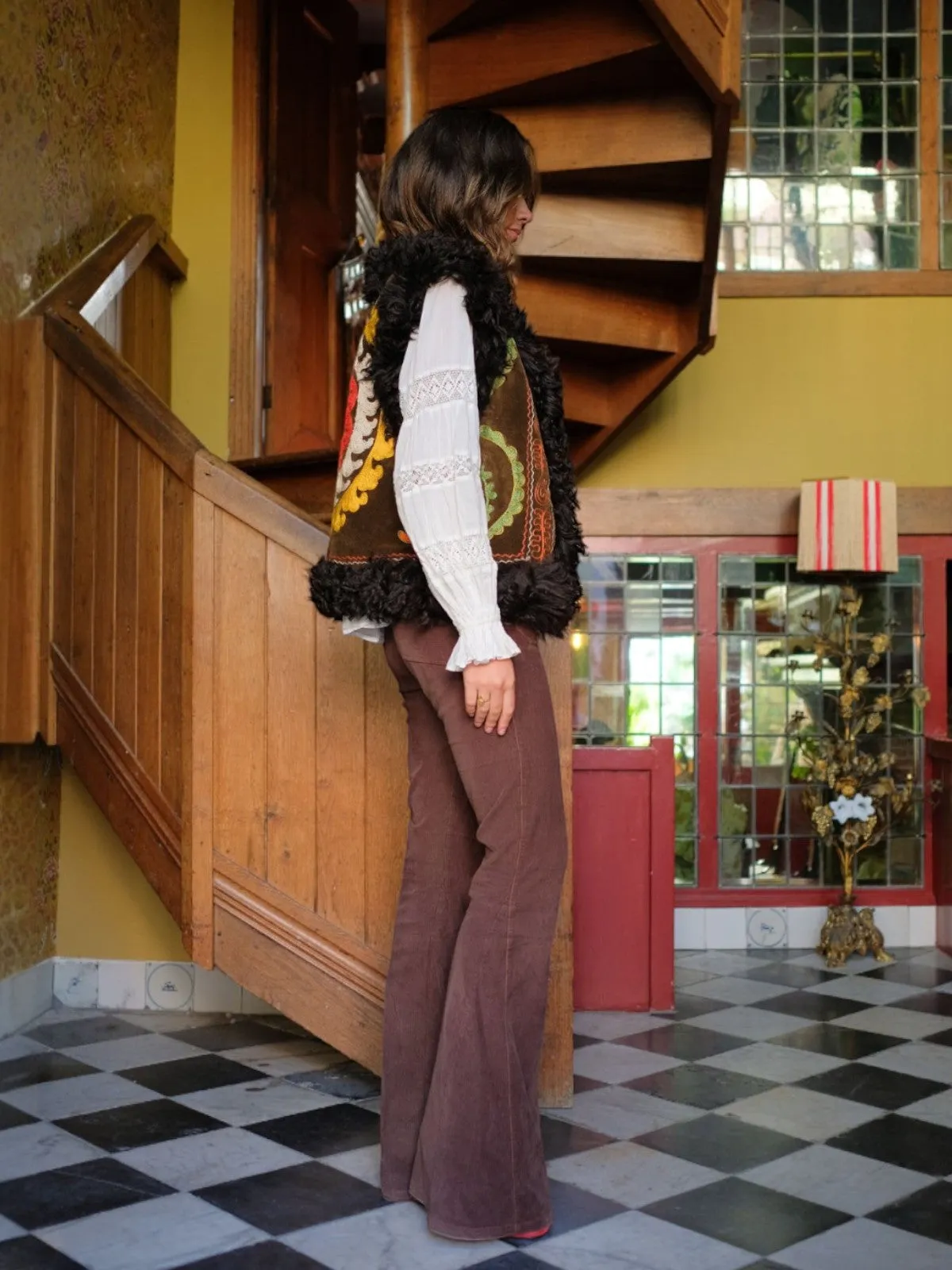 Aziz Waistcoat - M/L | Brown Print/Black