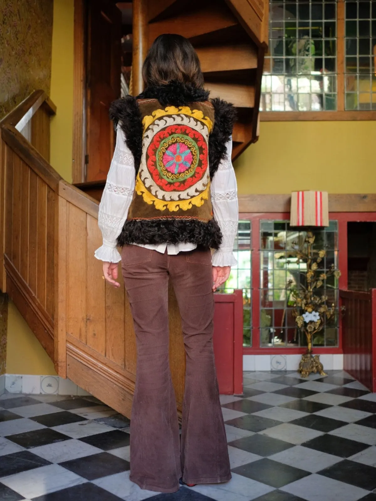 Aziz Waistcoat - M/L | Brown Print/Black