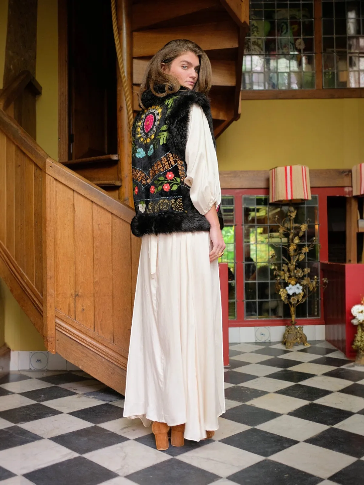 Aziz Waistcoat - M/L | Multi Print/Black