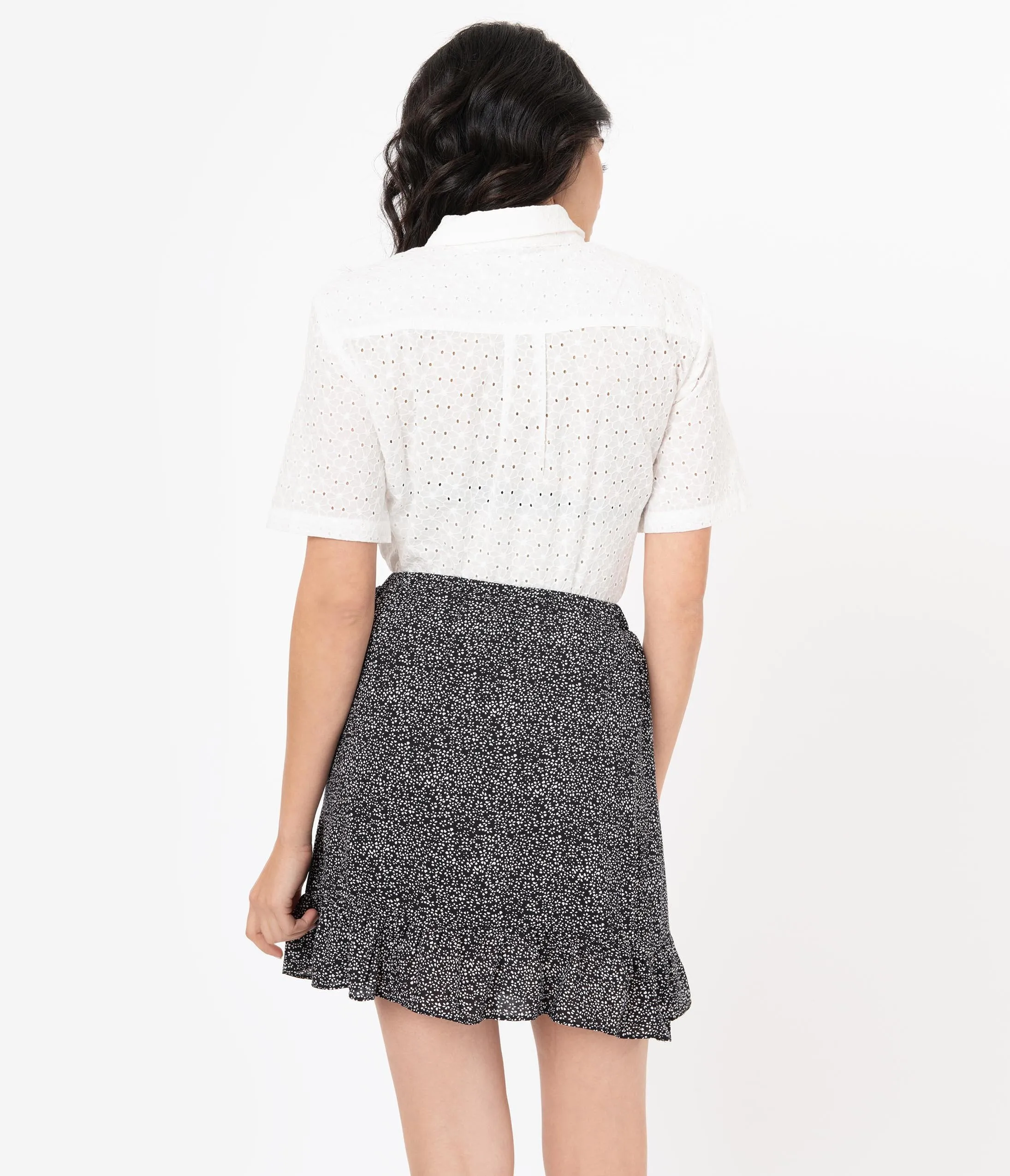 Black & White Print Ruffle Mini Skirt