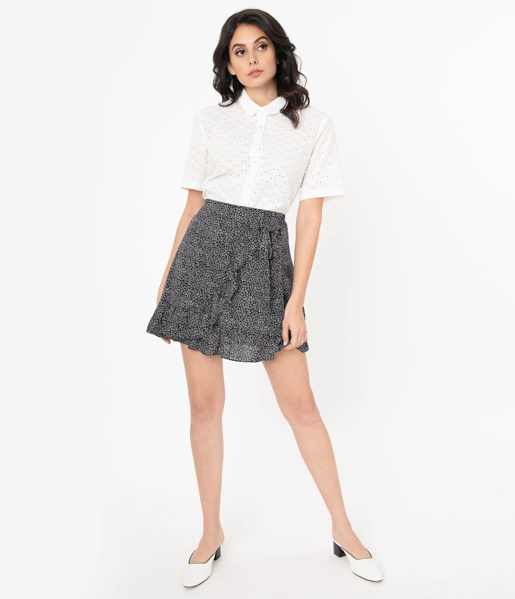Black & White Print Ruffle Mini Skirt