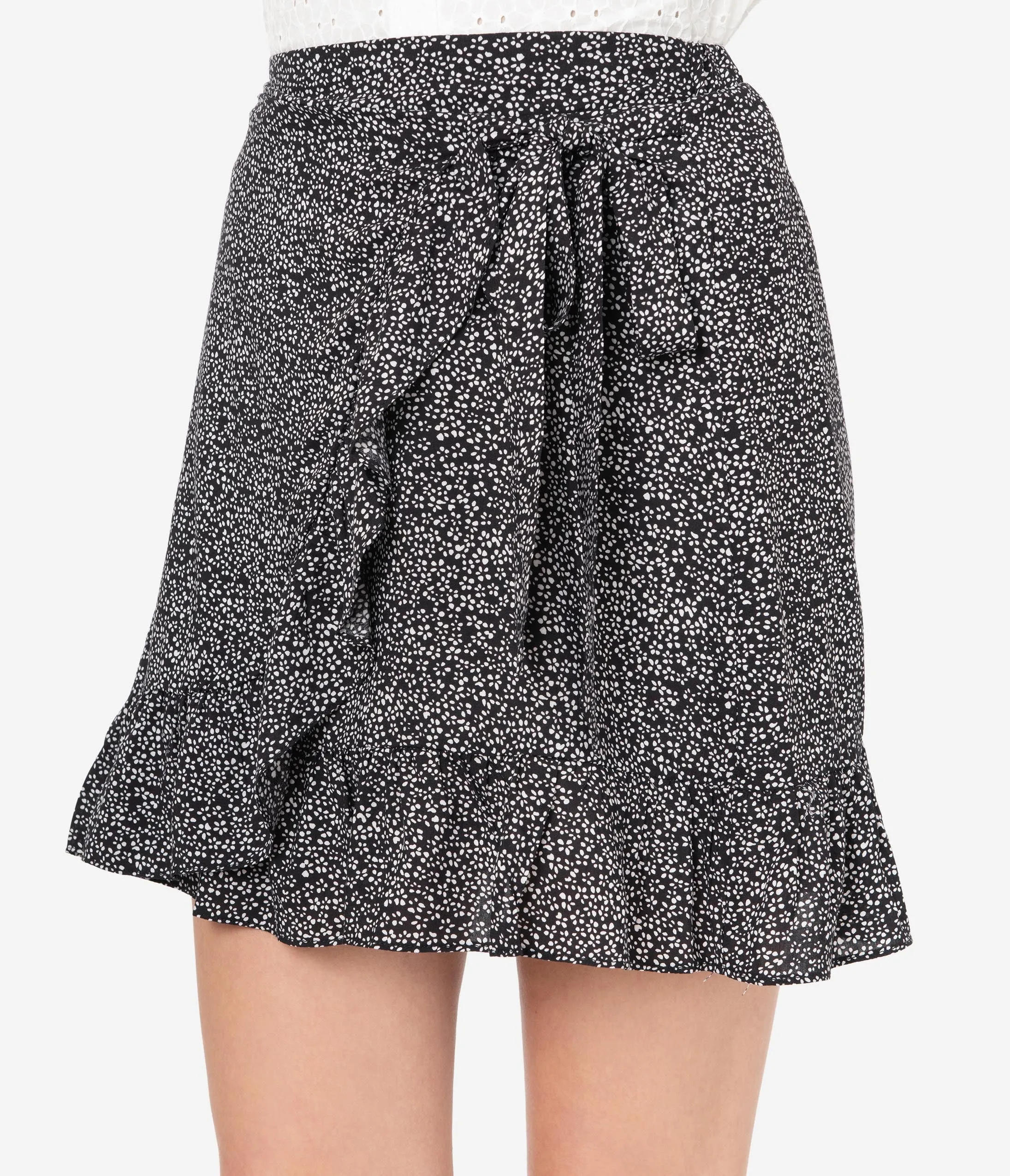 Black & White Print Ruffle Mini Skirt