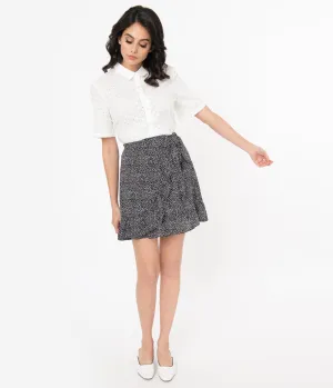 Black & White Print Ruffle Mini Skirt