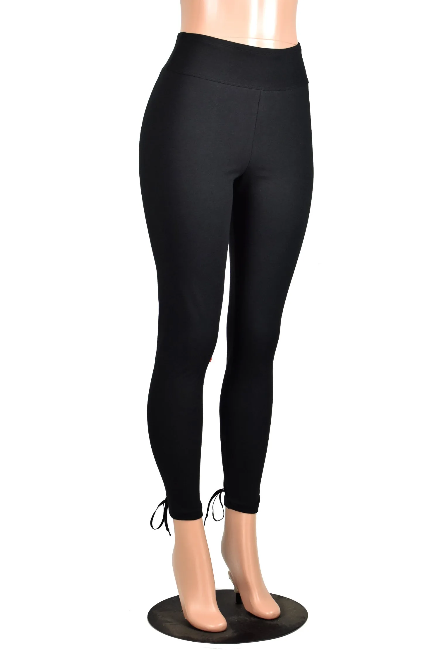 Black Cotton Spandex Back Lace-Up Leggings