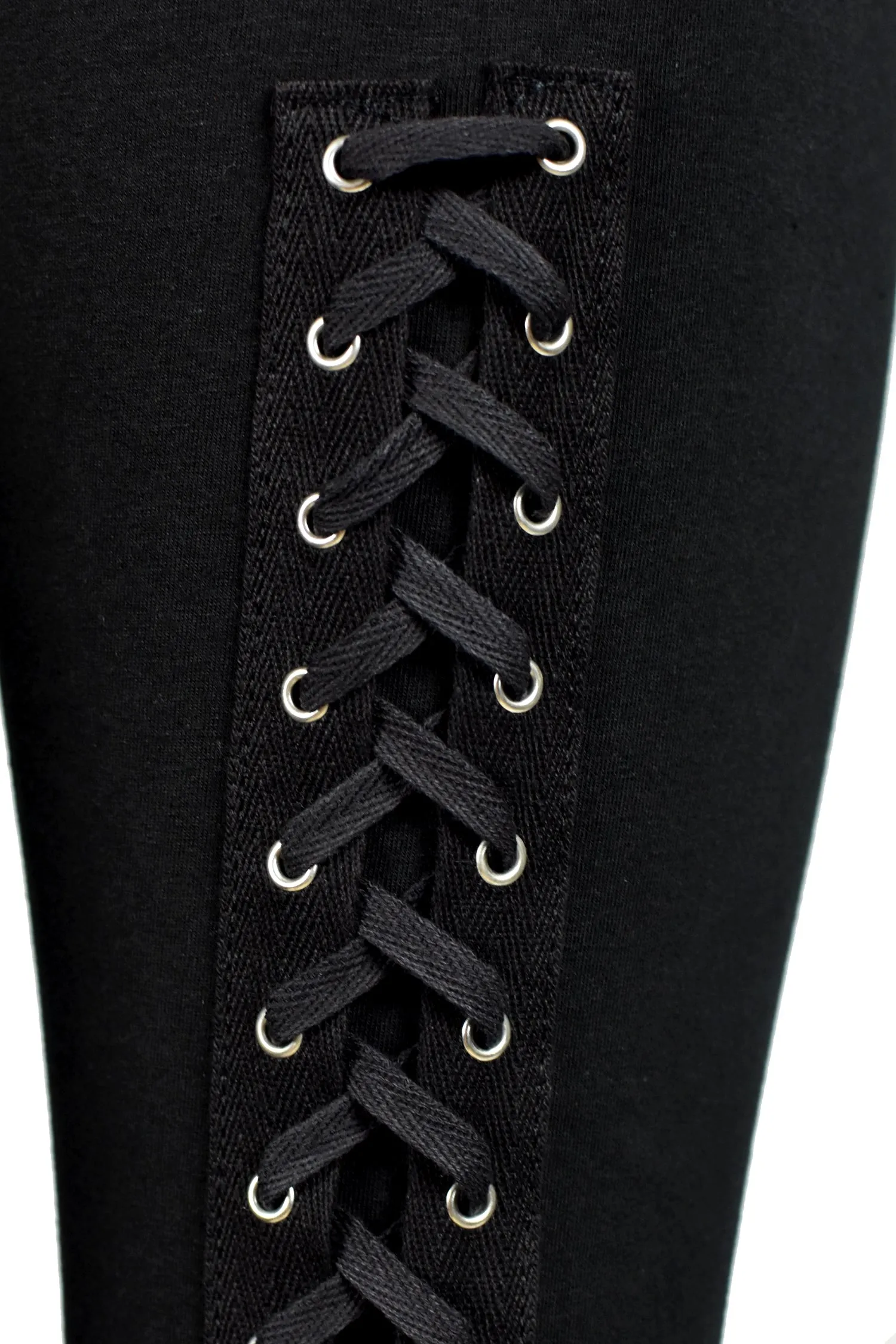 Black Cotton Spandex Back Lace-Up Leggings