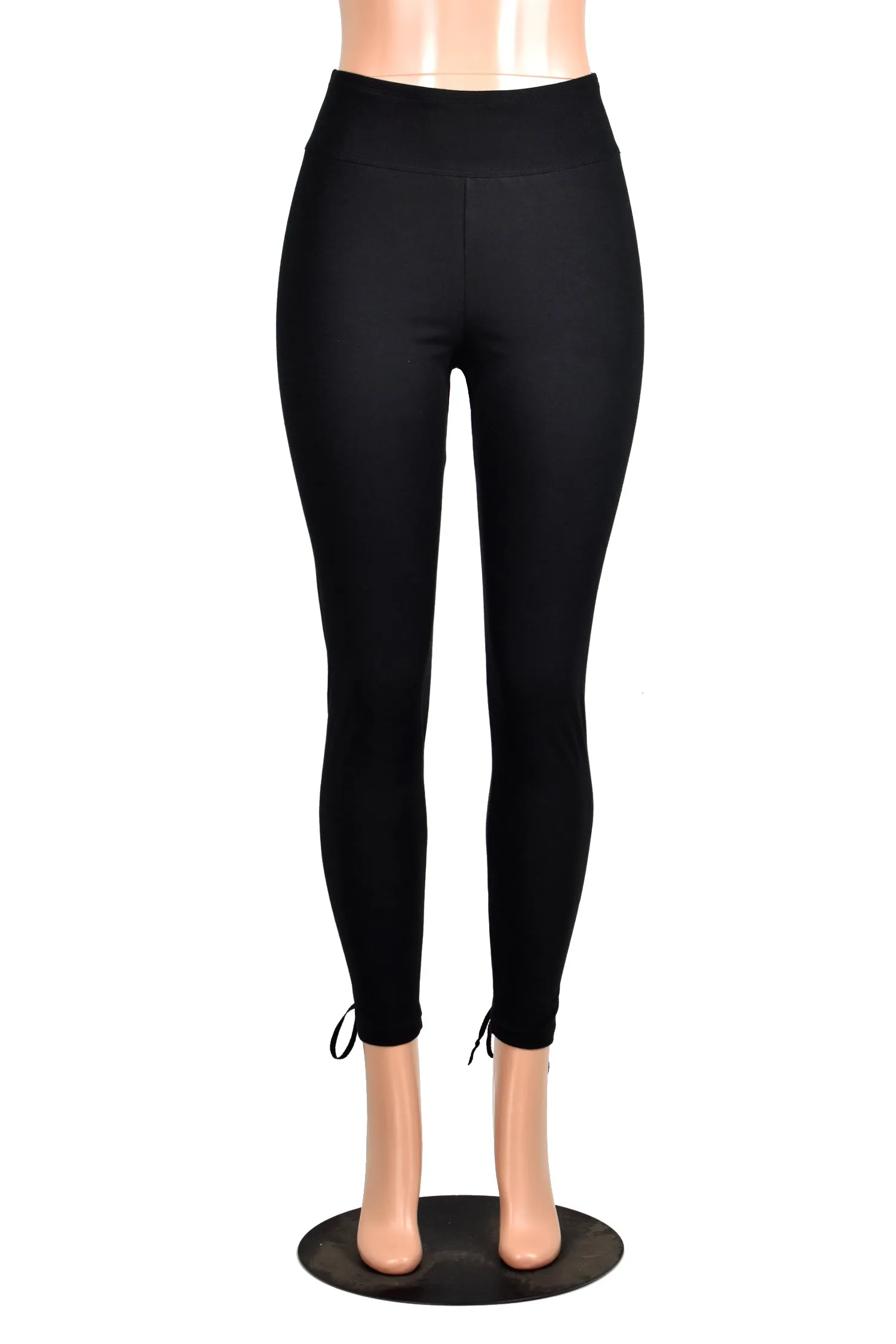 Black Cotton Spandex Back Lace-Up Leggings