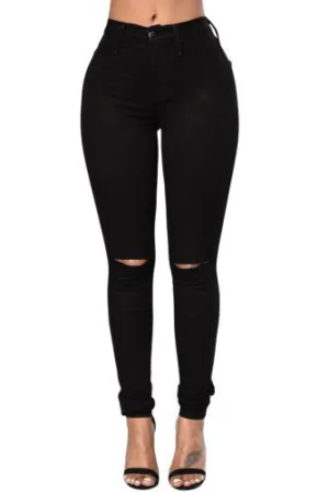 Black Slit Knee Skinny Jeans