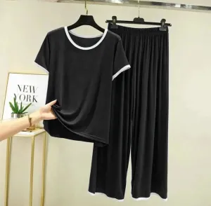 Black With White Strips Half Sleeves and Black Trouser Night Wear