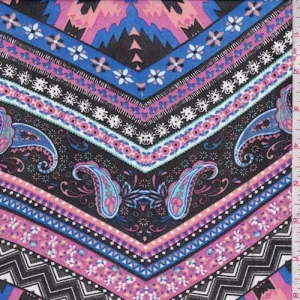 Black/Fuchsia/Violet Deco Chevron Georgette Fabric