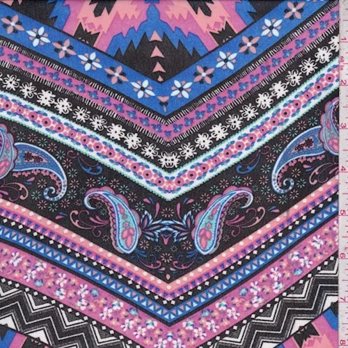 Black/Fuchsia/Violet Deco Chevron Georgette Fabric