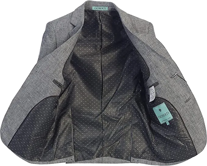 Boys Linen 2 Pcs Set Jacket And Dress Pants Gray Suit Gray Pants