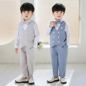 Boys Spring Plaid Vests Dress Suits Kids Performance Birthday Wedding Photography Costume