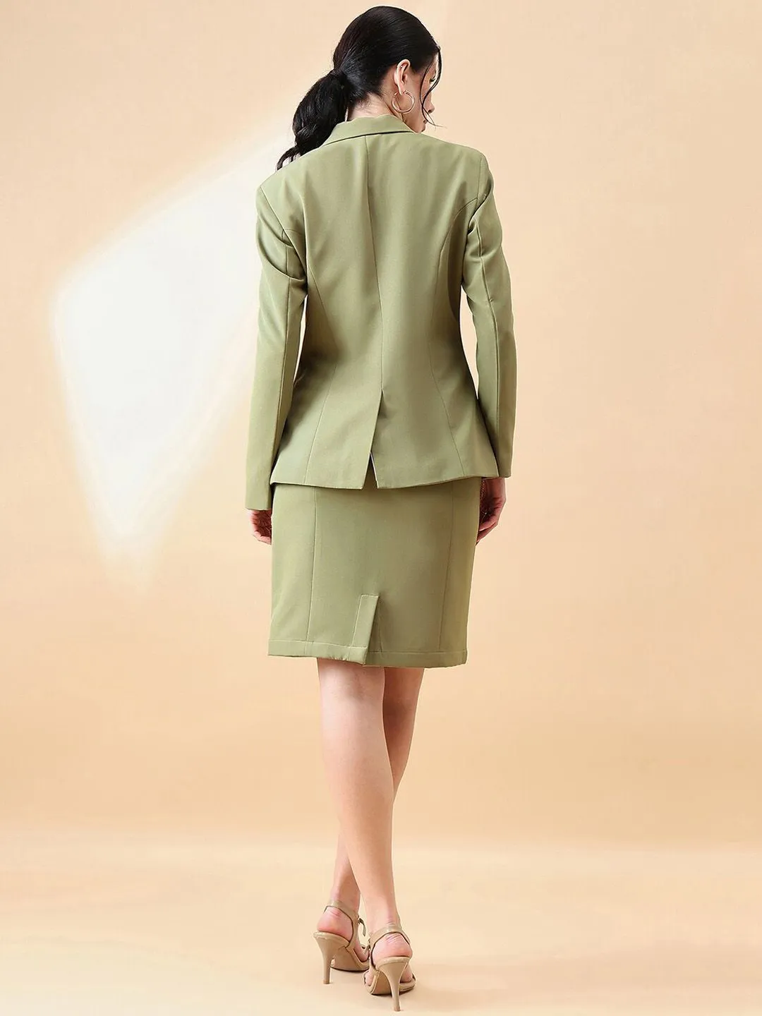 Business Formal Stretch Skirt Suit - Olive Green