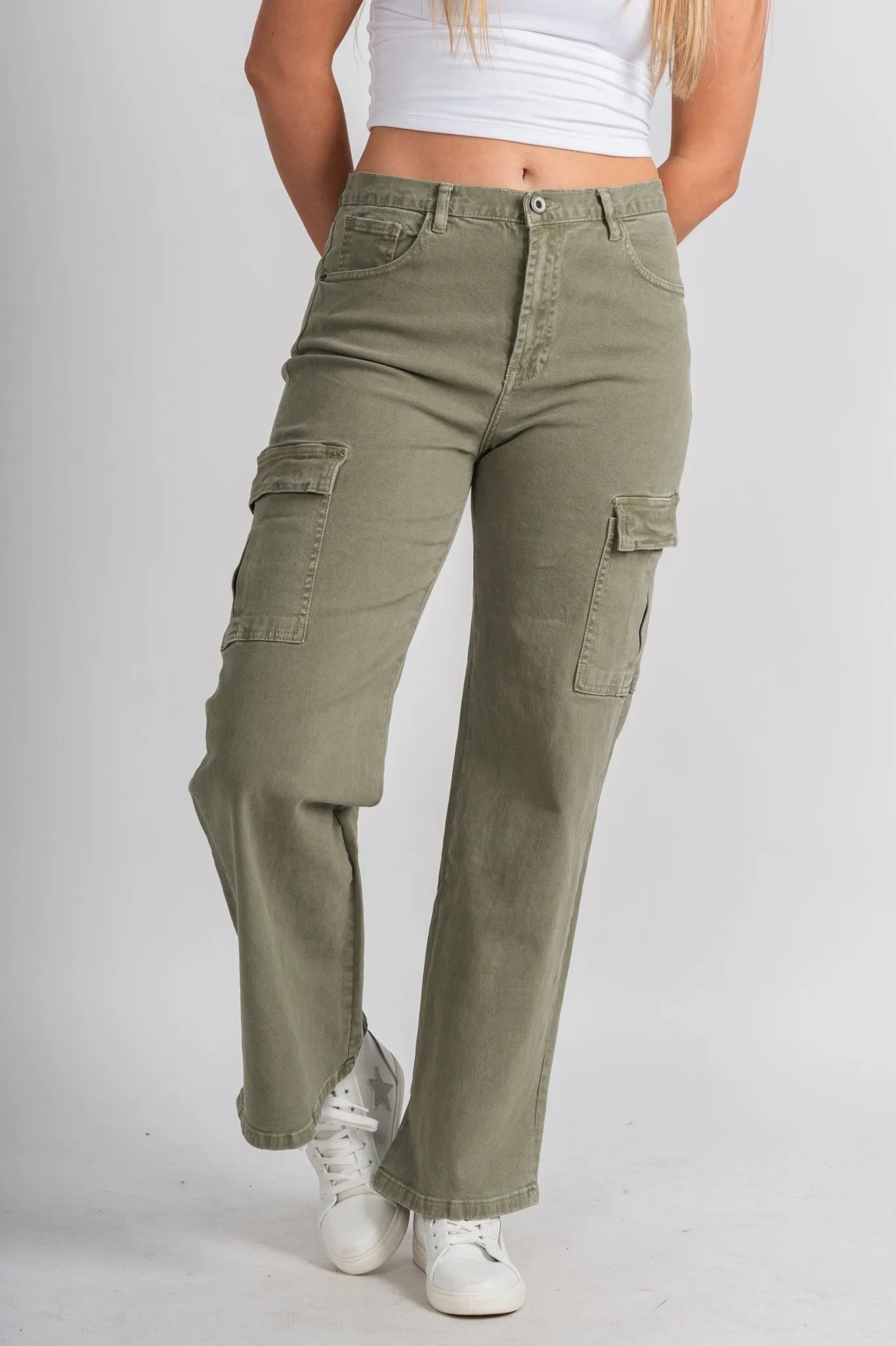 Cargo straight jeans olive green