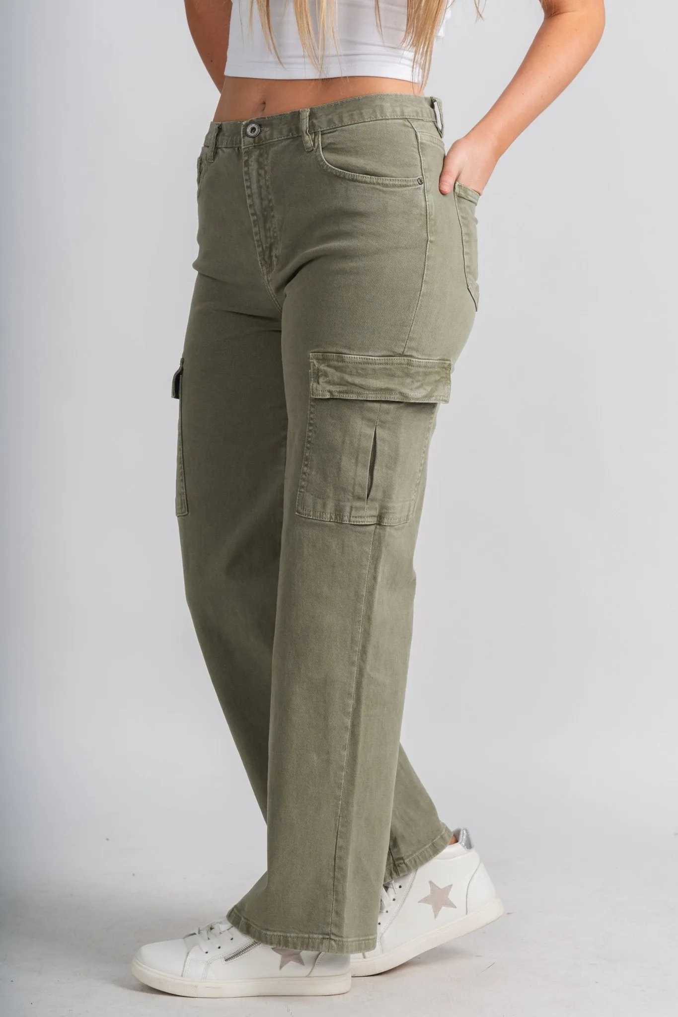 Cargo straight jeans olive green