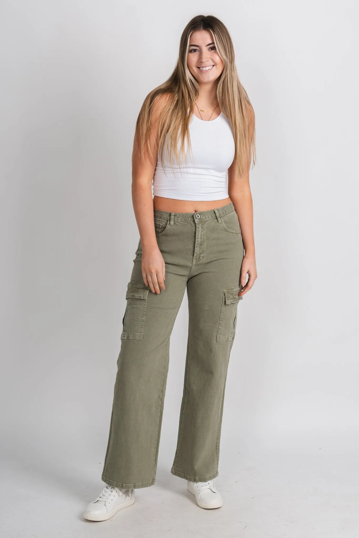 Cargo straight jeans olive green