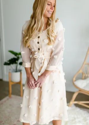 Champagne Pom Pom Woven Midi Dress - FINAL SALE