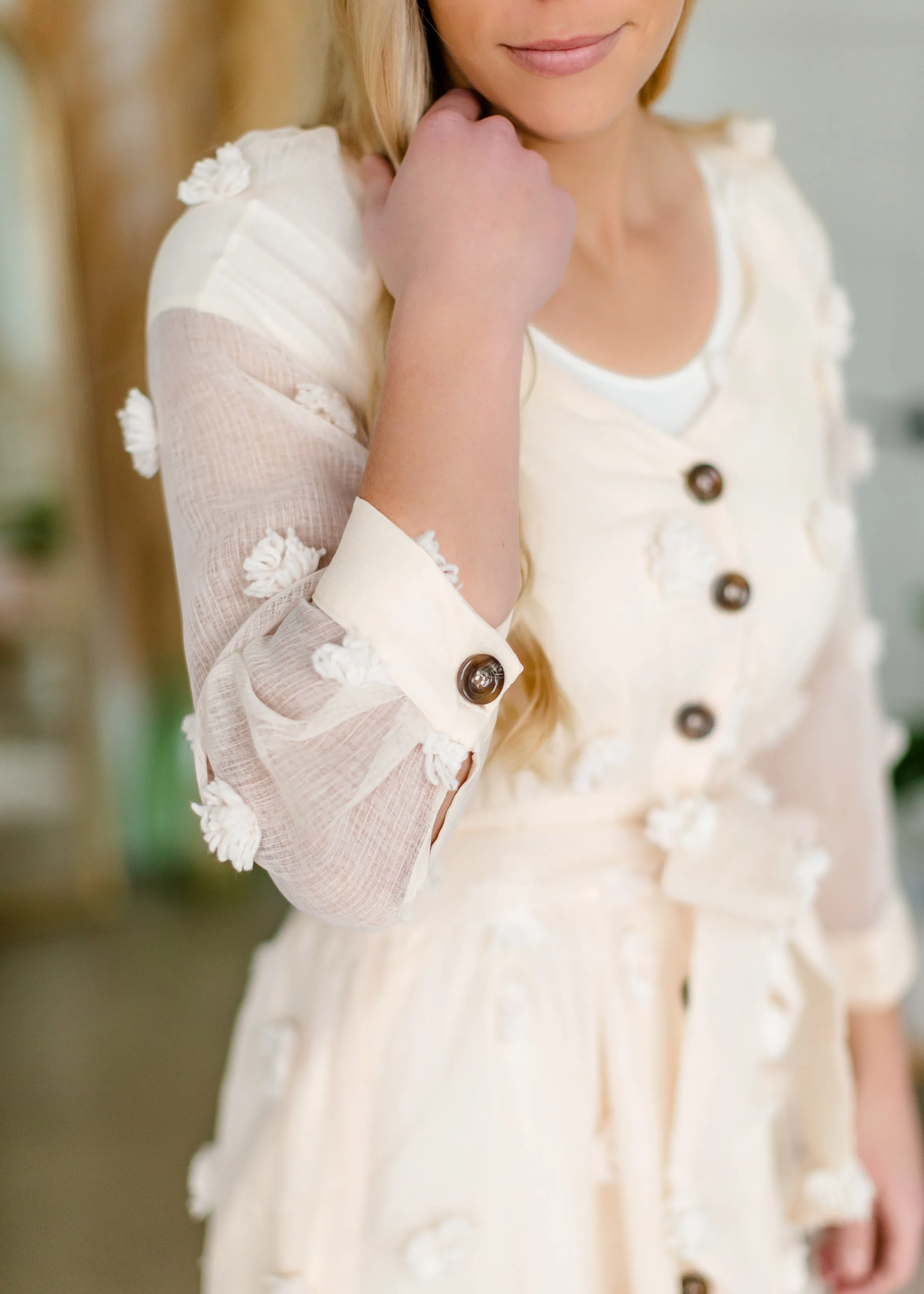 Champagne Pom Pom Woven Midi Dress - FINAL SALE