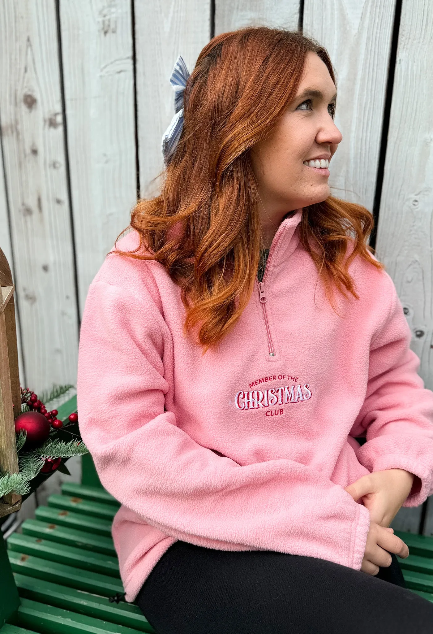 Christmas Club Embroidered Recycled Polyester Quarter Zip Fleece