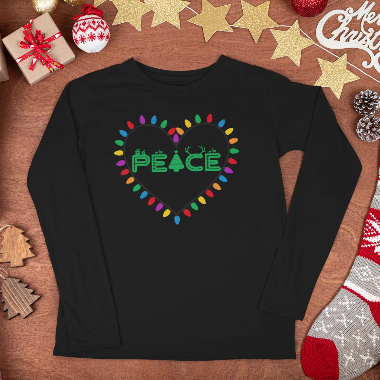 Christmas Peace Long Sleeve Shirt, Merry Christmas Long Sleeve Shirt, Christmas Shirt, Cute Winter Sweatshirt, Xmas Santa, Christmas Gift
