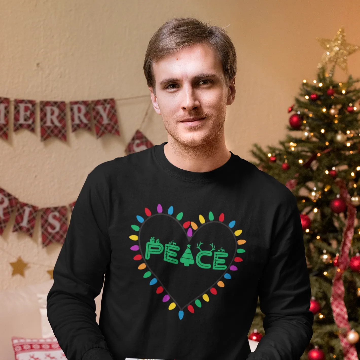 Christmas Peace Long Sleeve Shirt, Merry Christmas Long Sleeve Shirt, Christmas Shirt, Cute Winter Sweatshirt, Xmas Santa, Christmas Gift