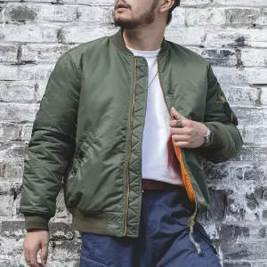 Classic Bomber Jacket  Utility Flight Jacket with Zipper And Orange Lining