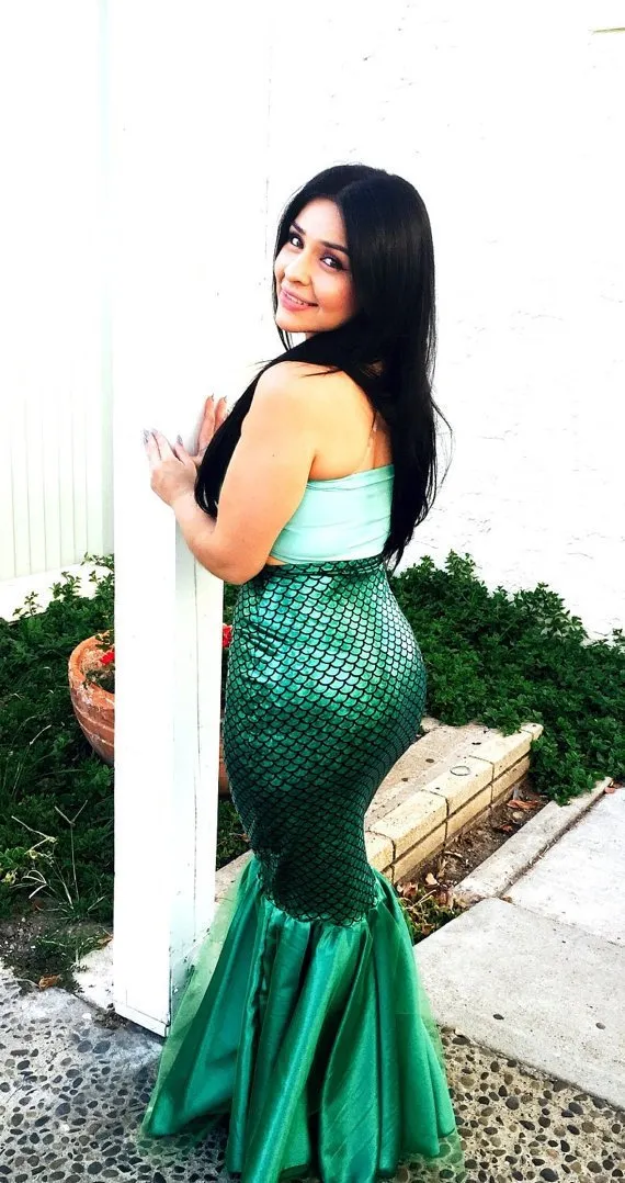 Clearance Green Sequins Patchwork Bodycon Long Mermaid Skirt