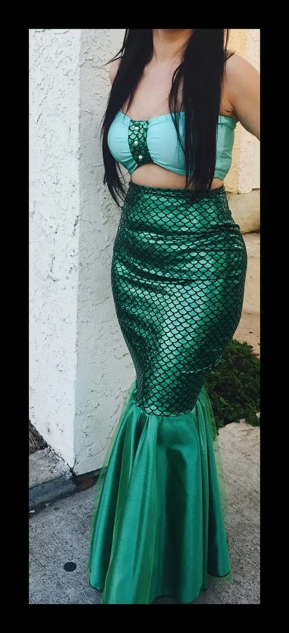 Clearance Green Sequins Patchwork Bodycon Long Mermaid Skirt