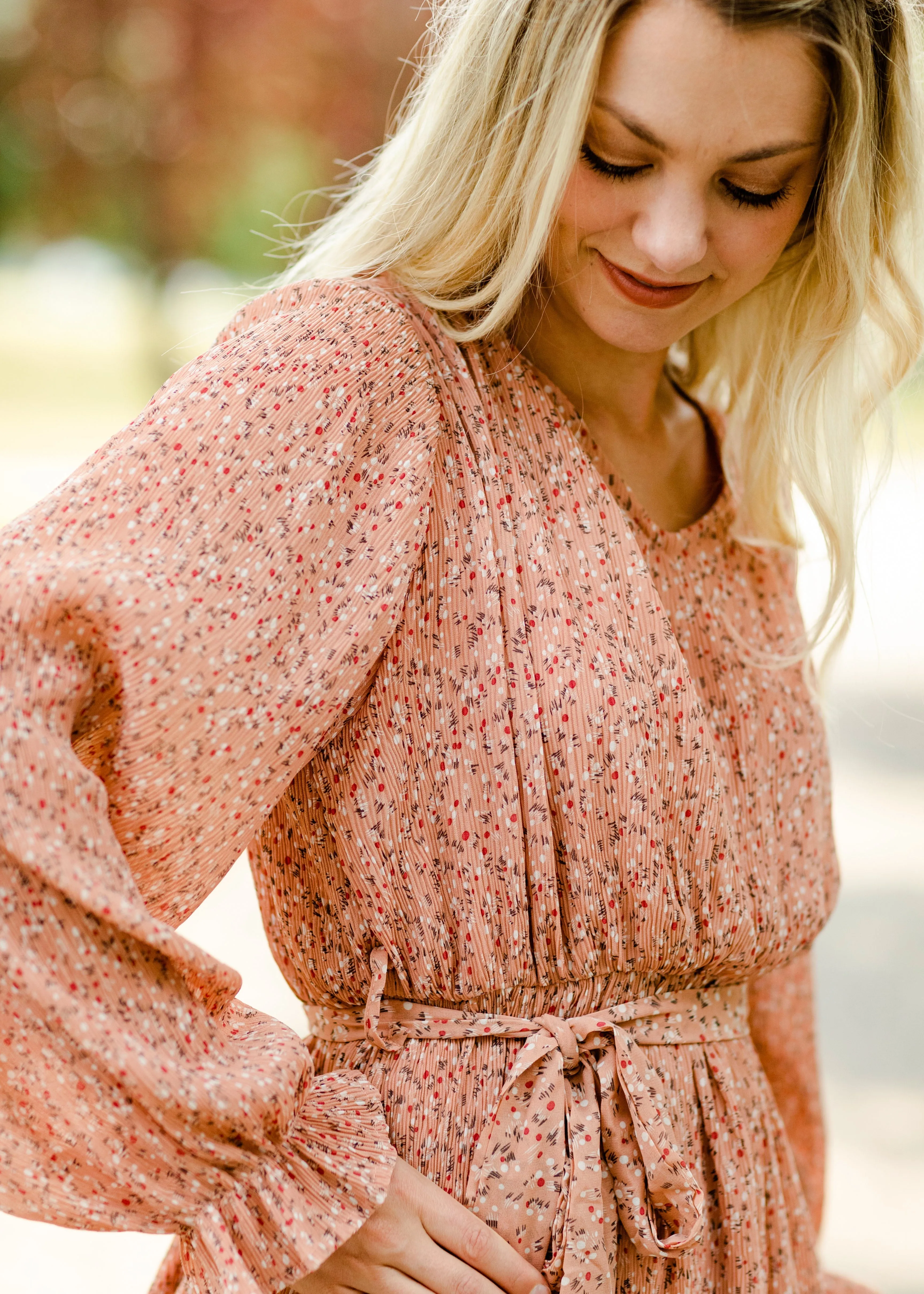Coral Floral Pleated Midi Dress - FINAL SALE