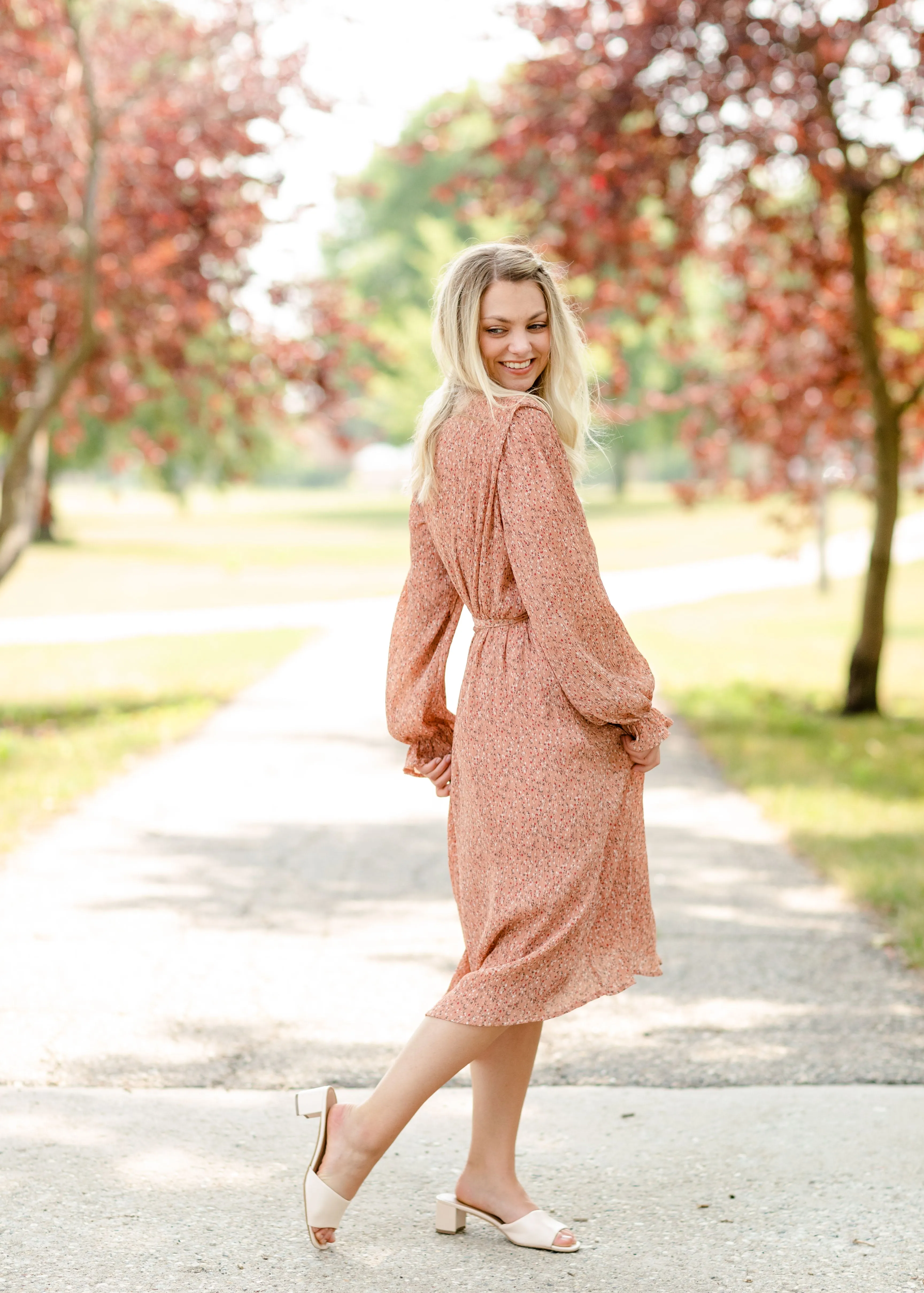 Coral Floral Pleated Midi Dress - FINAL SALE