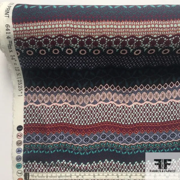 Crochet Patterned Printed Silk Georgette - Multicolor
