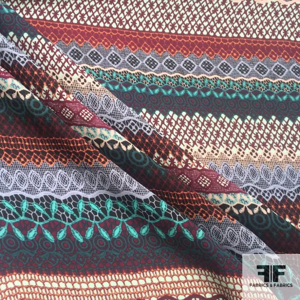 Crochet Patterned Printed Silk Georgette - Multicolor