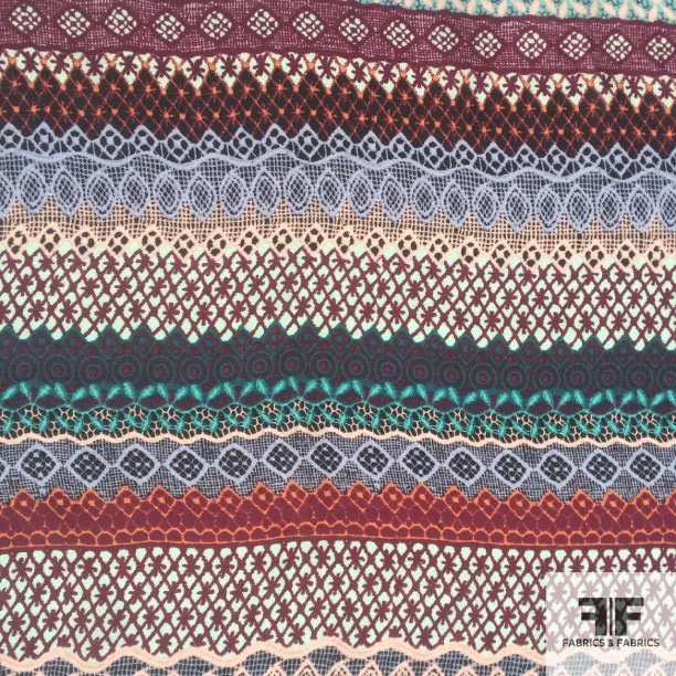 Crochet Patterned Printed Silk Georgette - Multicolor