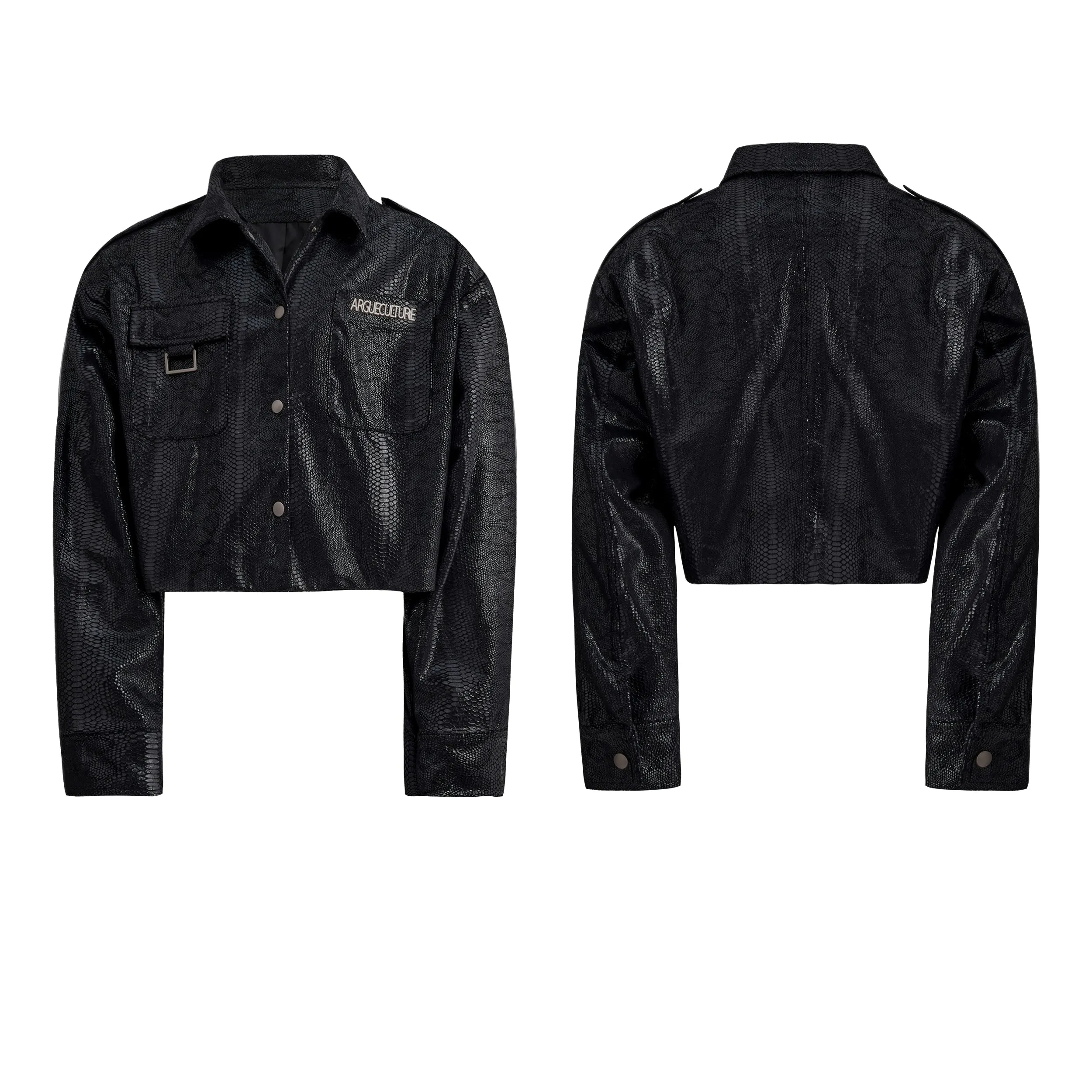 Crocodile Leather Cropped Jacket