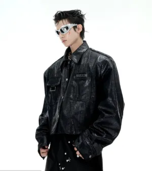 Crocodile Leather Cropped Jacket
