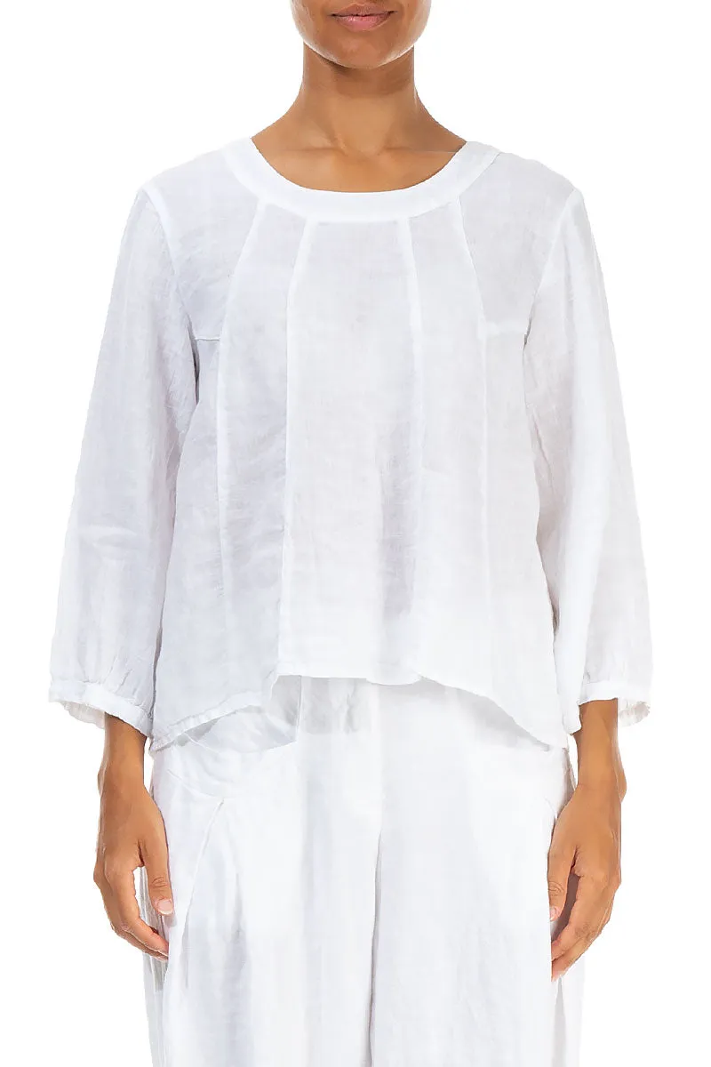 Cropped Sleeves White Linen Blouse