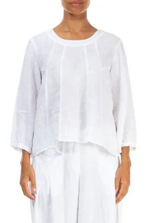 Cropped Sleeves White Linen Blouse