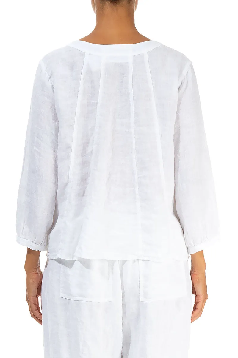 Cropped Sleeves White Linen Blouse