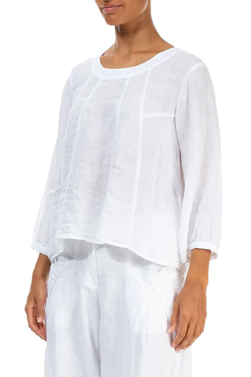 Cropped Sleeves White Linen Blouse