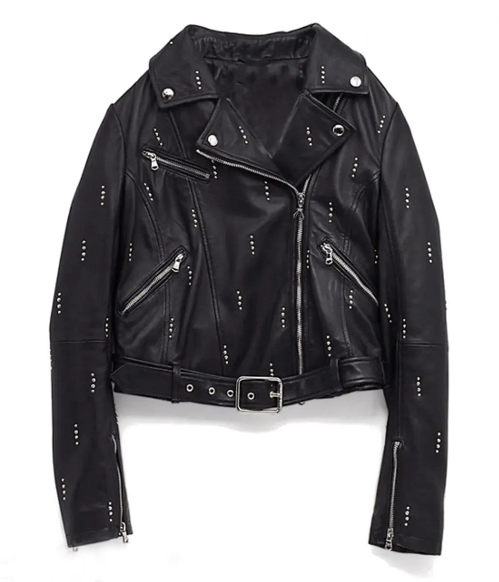 Dua Lipa Biker Belted Black Leather Jacket