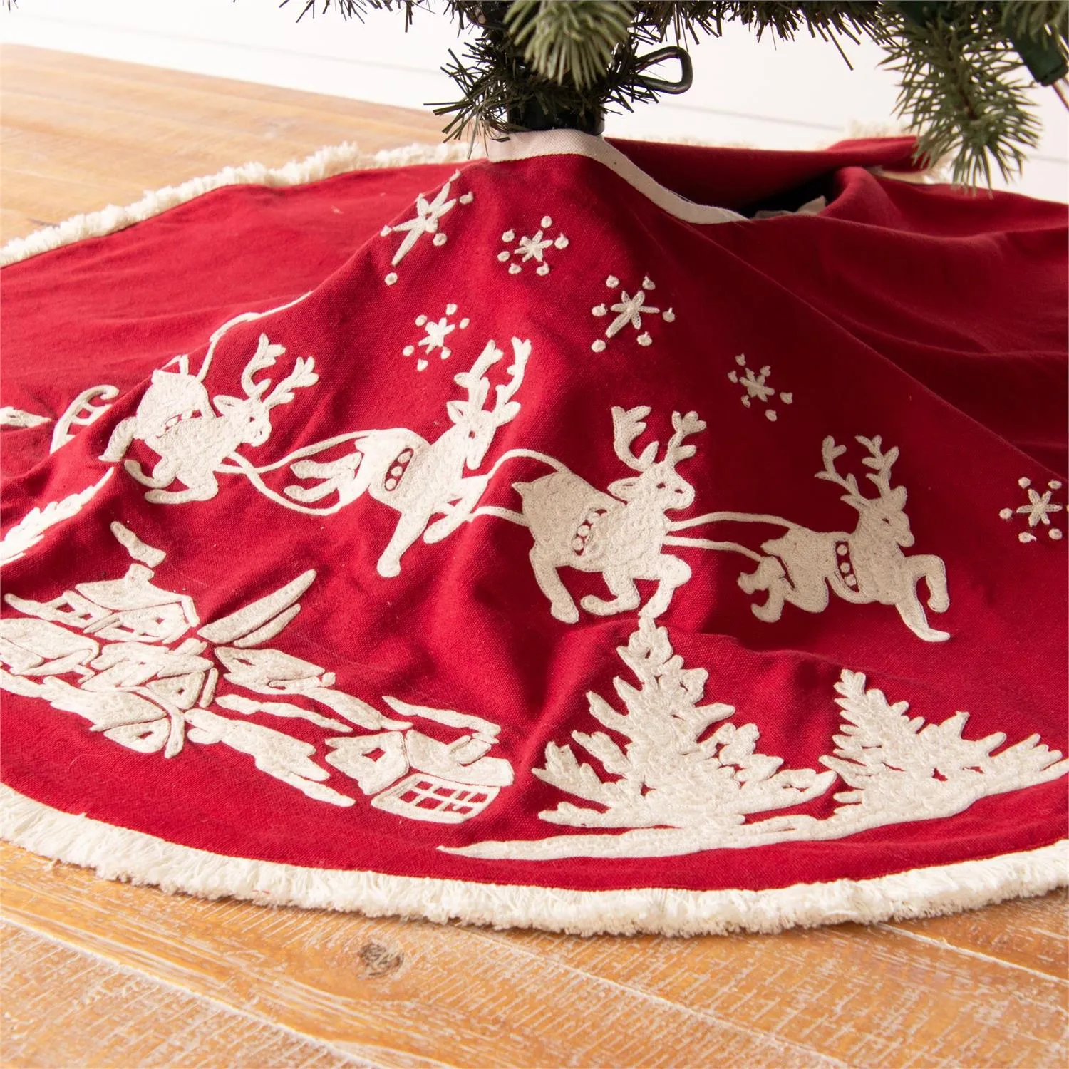 Embroidered Santa's Sleigh 36" Tree Skirt